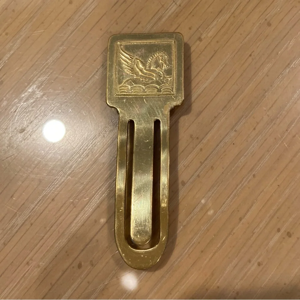 Vintage brass Pegasus Winged Horse Money Clip / Bookmark Equestrian 3